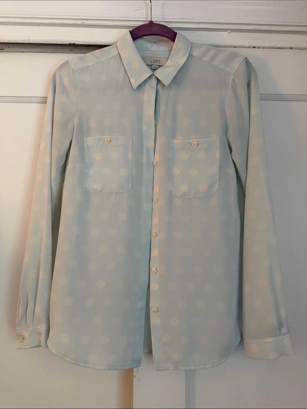 LOFT Light Blue Polka Dot Button-Up Shirt XS